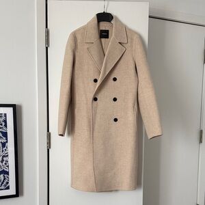 Theory Beige Double-Breasted Pea Coat